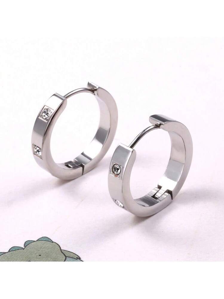 1 Pair Stainless Steel Hoop Earrings – Cubic Zirconia Decor Fashion Jewelry for Women’s Daily Wear