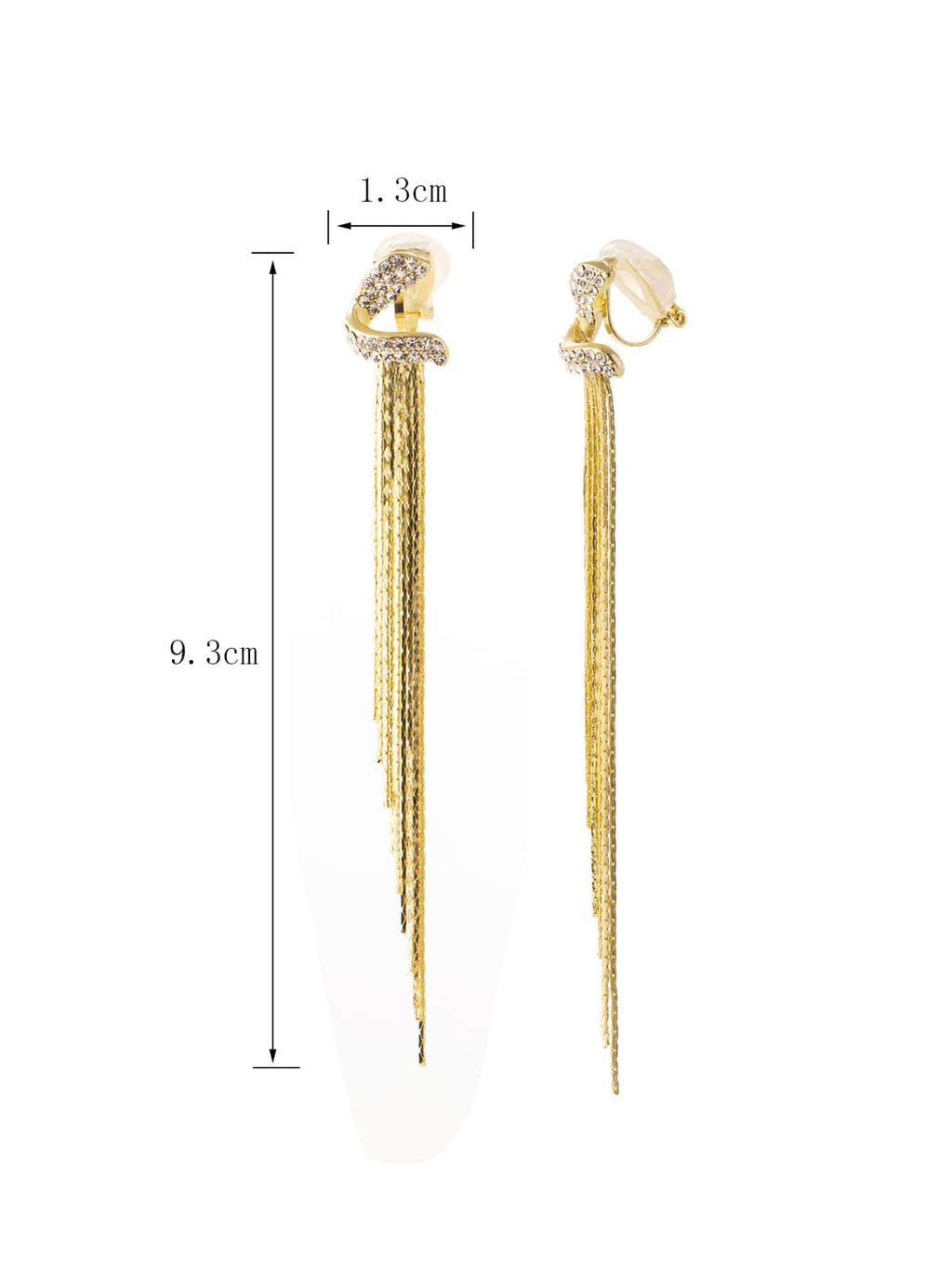 Silver Long Tassel & Rhinestone Clip-On Earrings – Elegant Non-Pierced Jewelry for Women’s Gift