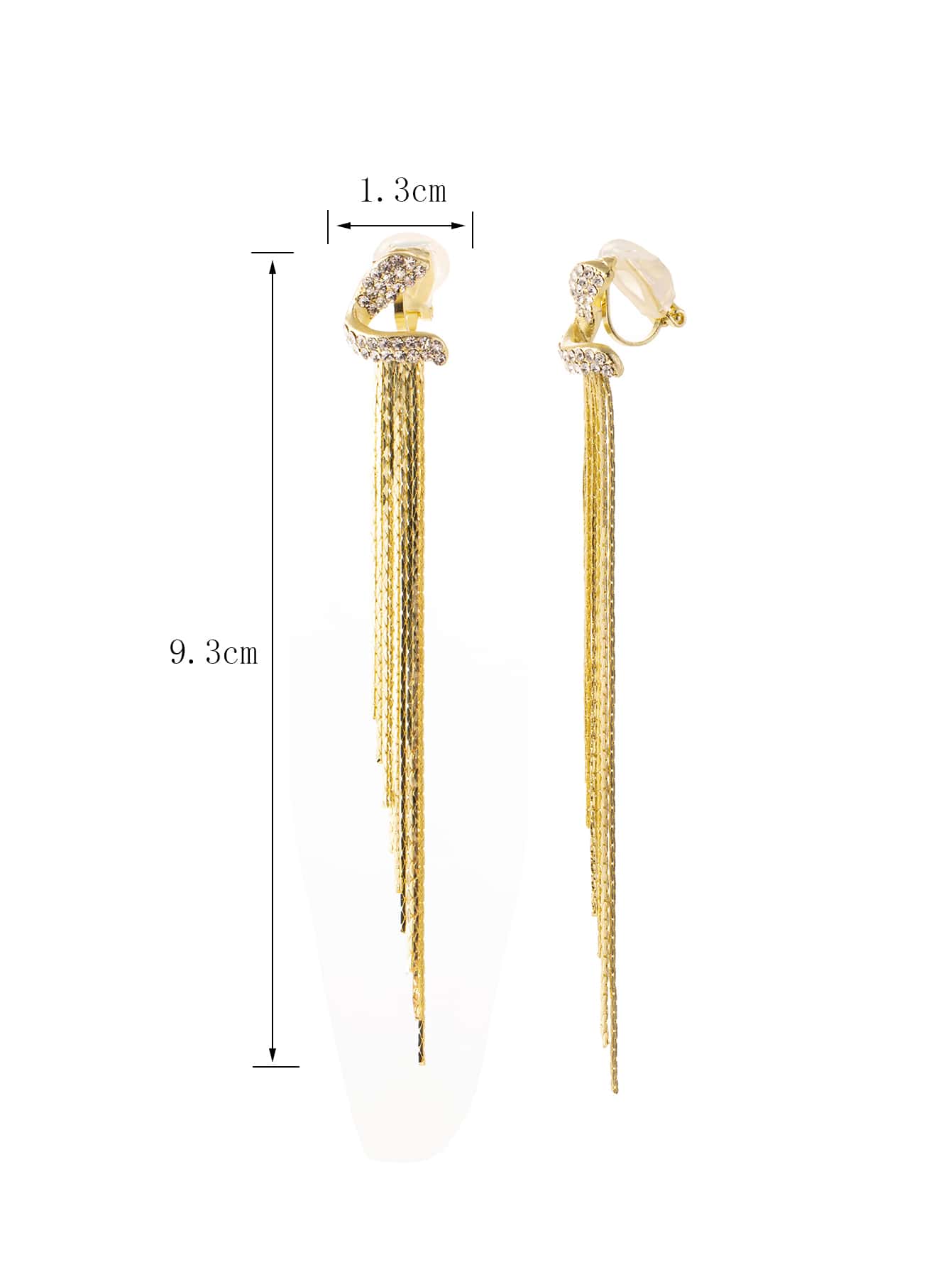 Silver Long Tassel & Rhinestone Clip-On Earrings – Elegant Non-Pierced Jewelry for Women’s Gift