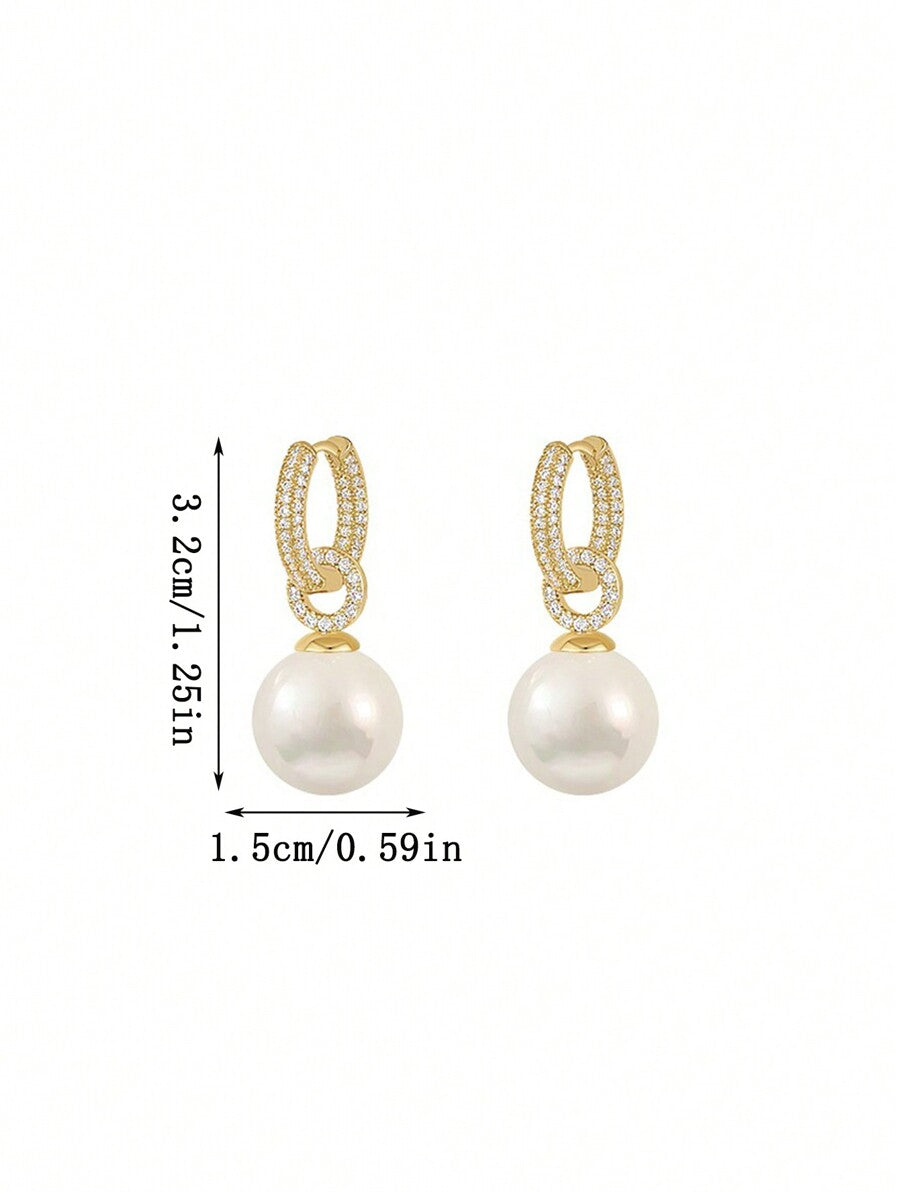 1 Pair Zirconia Pearl Stud Earrings – Elegant Micro-Inlaid Copper Jewelry for Women’s Daily Wear & Dates