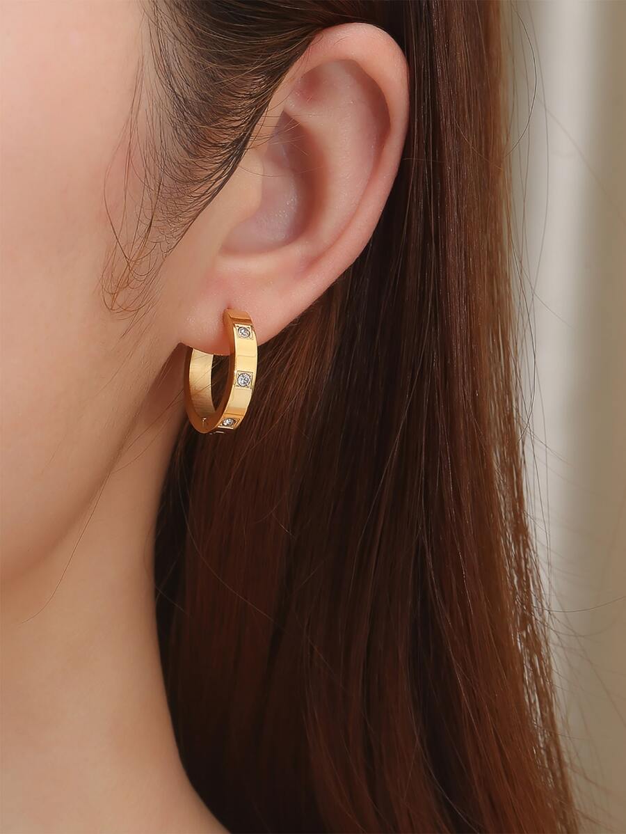 1 Pair Stainless Steel Hoop Earrings – Cubic Zirconia Decor Fashion Jewelry for Women’s Daily Wear