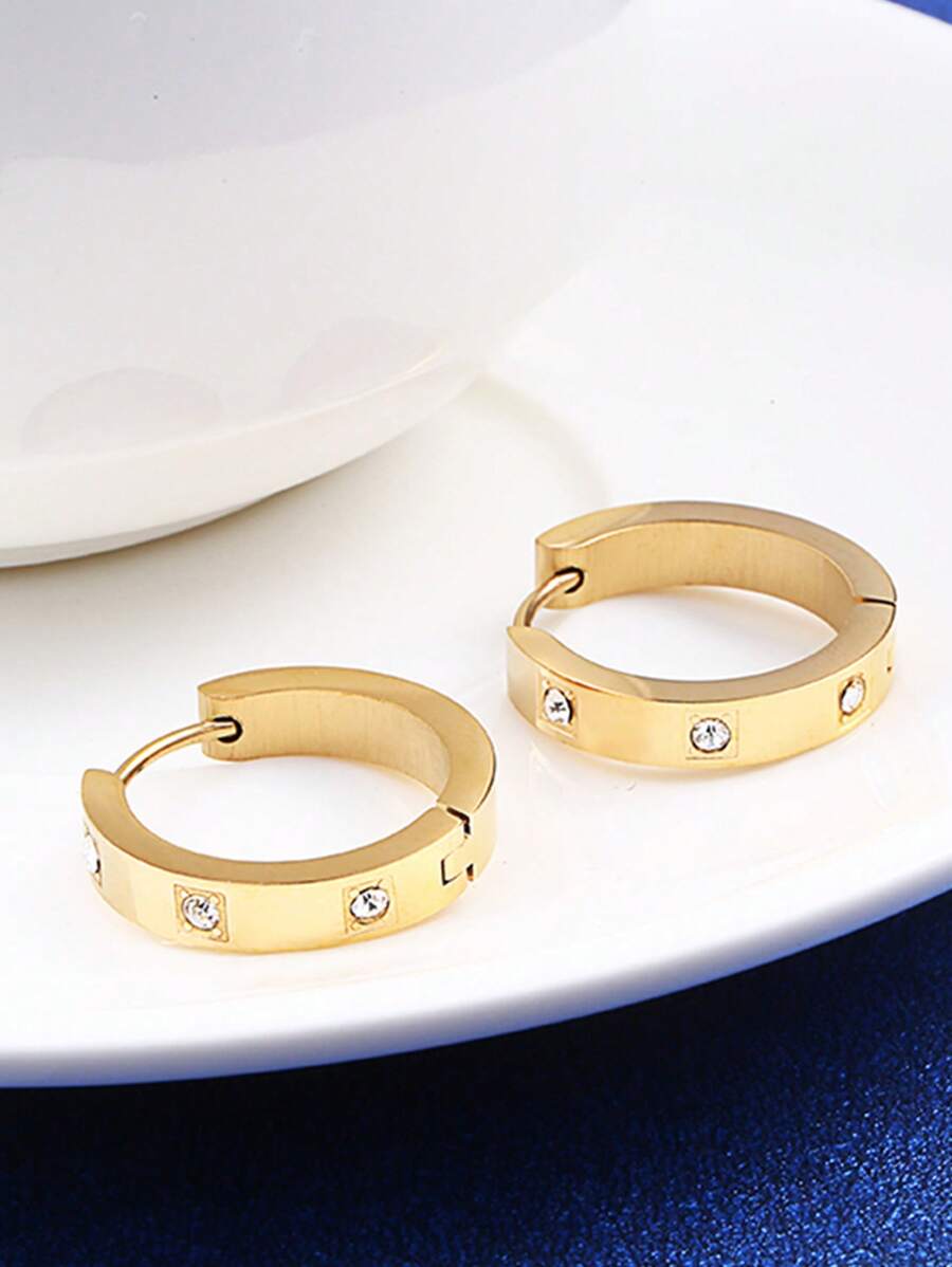 1 Pair Stainless Steel Hoop Earrings – Cubic Zirconia Decor Fashion Jewelry for Women’s Daily Wear