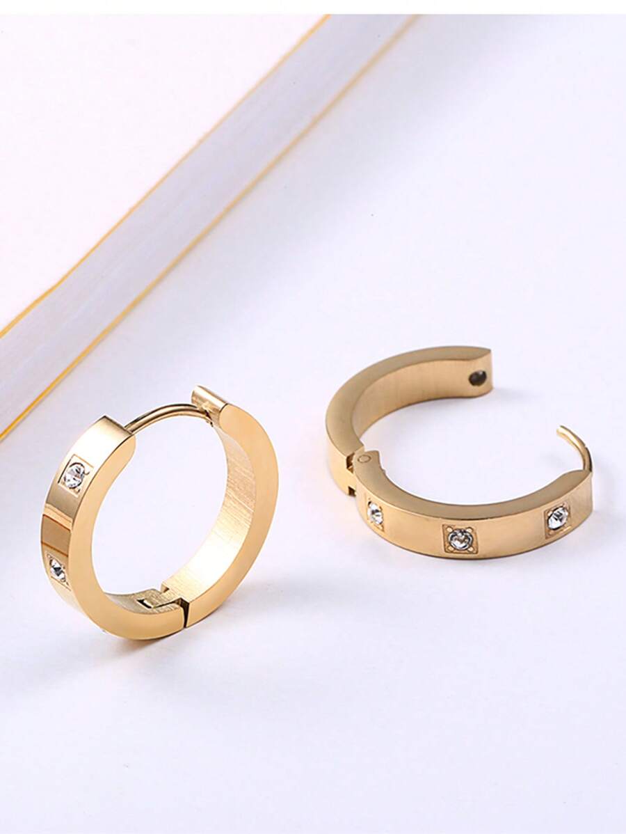1 Pair Stainless Steel Hoop Earrings – Cubic Zirconia Decor Fashion Jewelry for Women’s Daily Wear