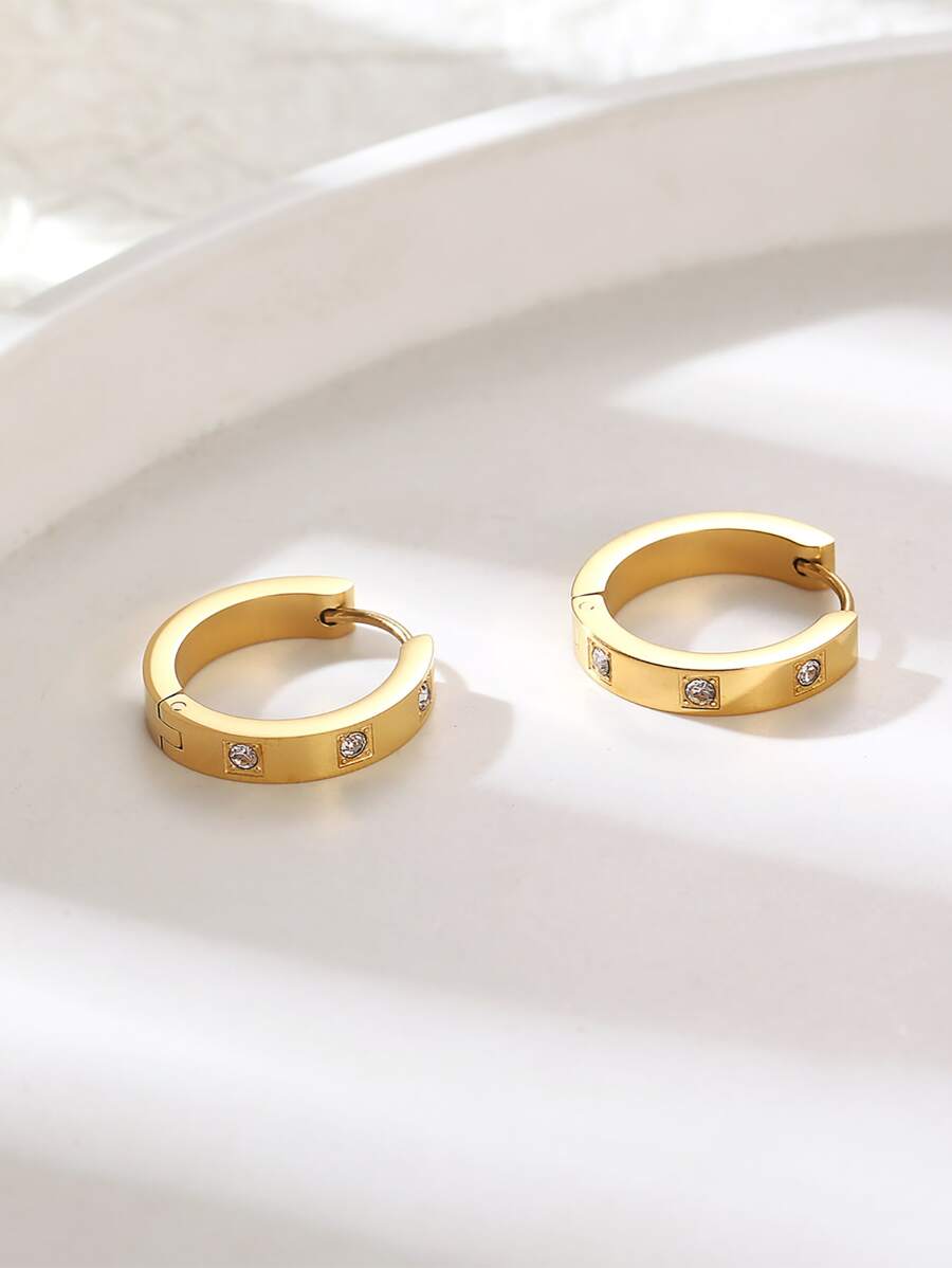 1 Pair Stainless Steel Hoop Earrings – Cubic Zirconia Decor Fashion Jewelry for Women’s Daily Wear