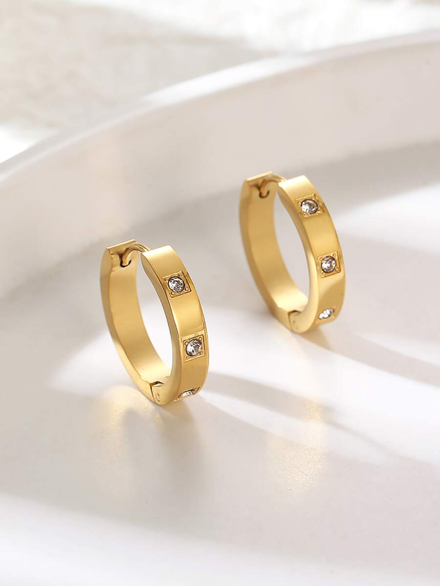 1 Pair Stainless Steel Hoop Earrings – Cubic Zirconia Decor Fashion Jewelry for Women’s Daily Wear