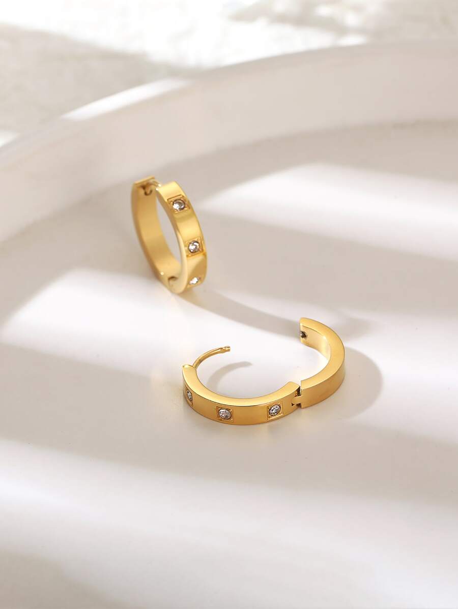 1 Pair Stainless Steel Hoop Earrings – Cubic Zirconia Decor Fashion Jewelry for Women’s Daily Wear