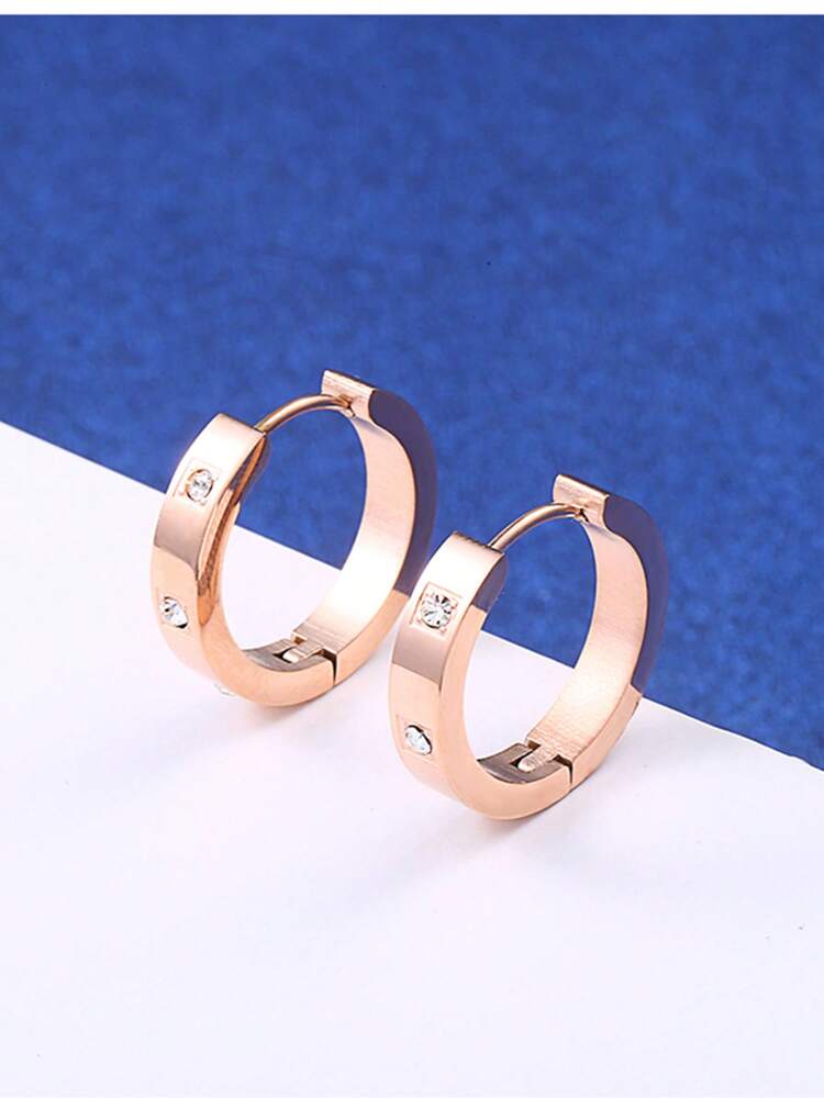 1 Pair Stainless Steel Hoop Earrings – Cubic Zirconia Decor Fashion Jewelry for Women’s Daily Wear