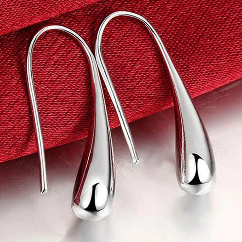 925 Sterling Silver Water Drop Hoop Earrings – Luxury Plated Jewelry for Women’s Wedding & Party