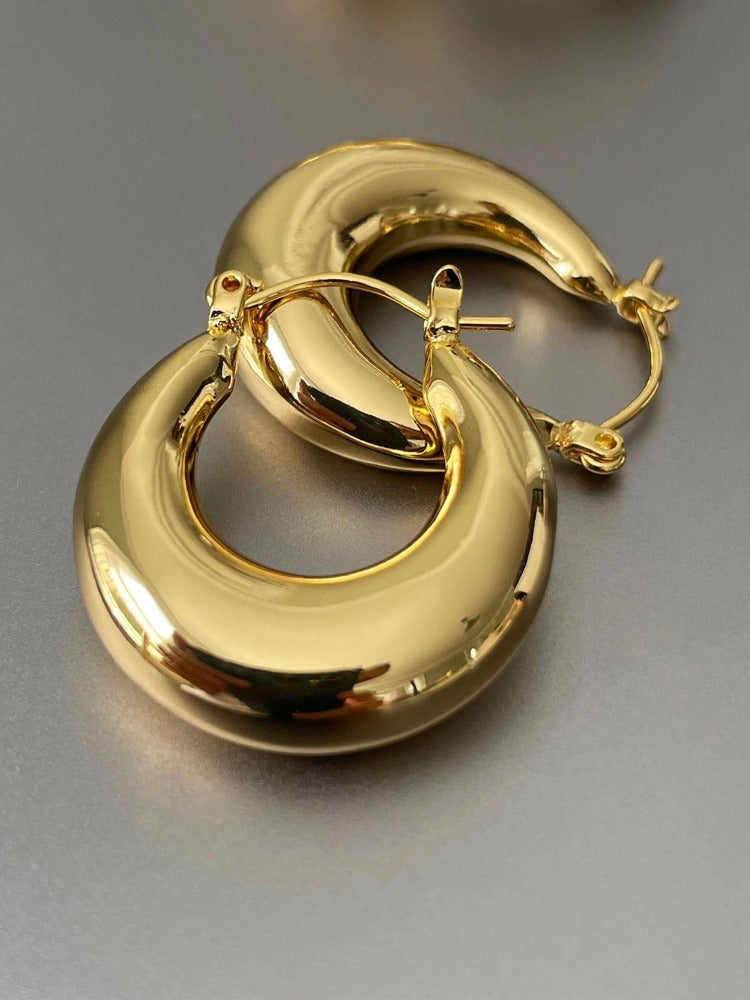 Women’s Thick Oval Gold Hoop Earrings – 18K Gold-Plated, Hypoallergenic Fashion Jewelry for Girls