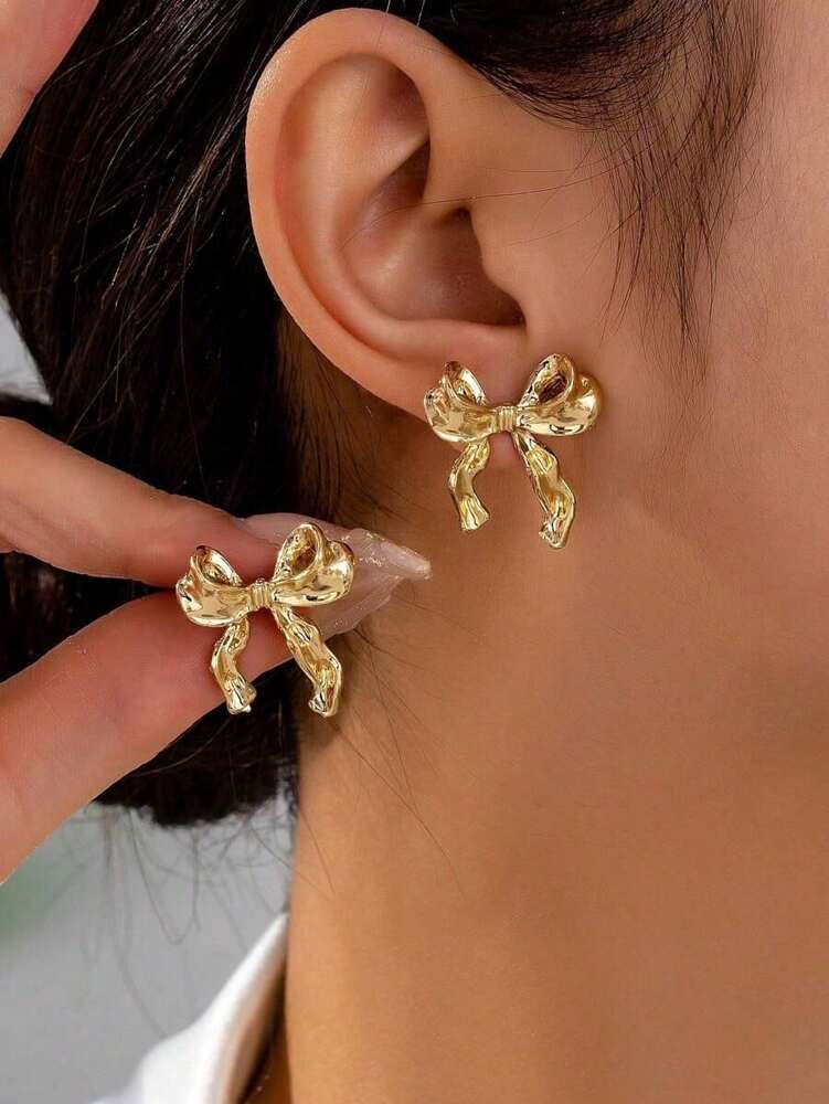 1 Pair Bow Shape Earrings – Lightweight Hypoallergenic Fashion Jewelry for Women, Perfect Birthday Gift