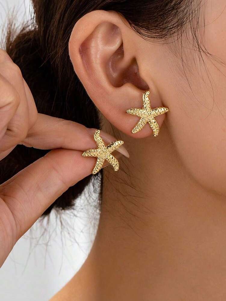 1 Pair Starfish Earrings – Stylish, Elegant & Simple Jewelry for Women’s Beachwear and Daily Outfits