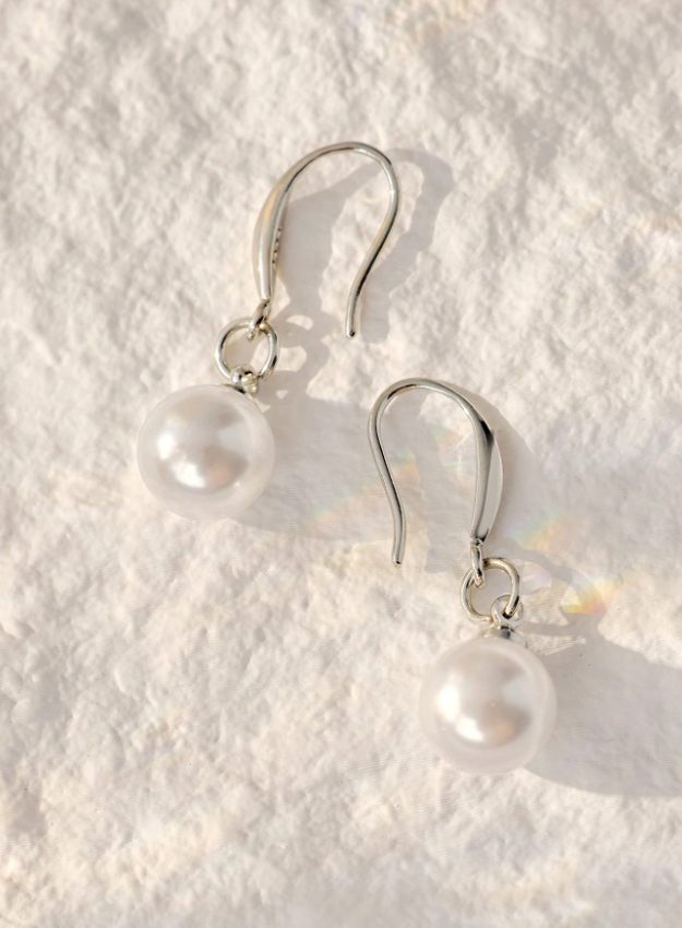 1 Pair 925 Sterling Silver 10mm Pearl Drop Earrings for Women, Ear Hook Jewelry
