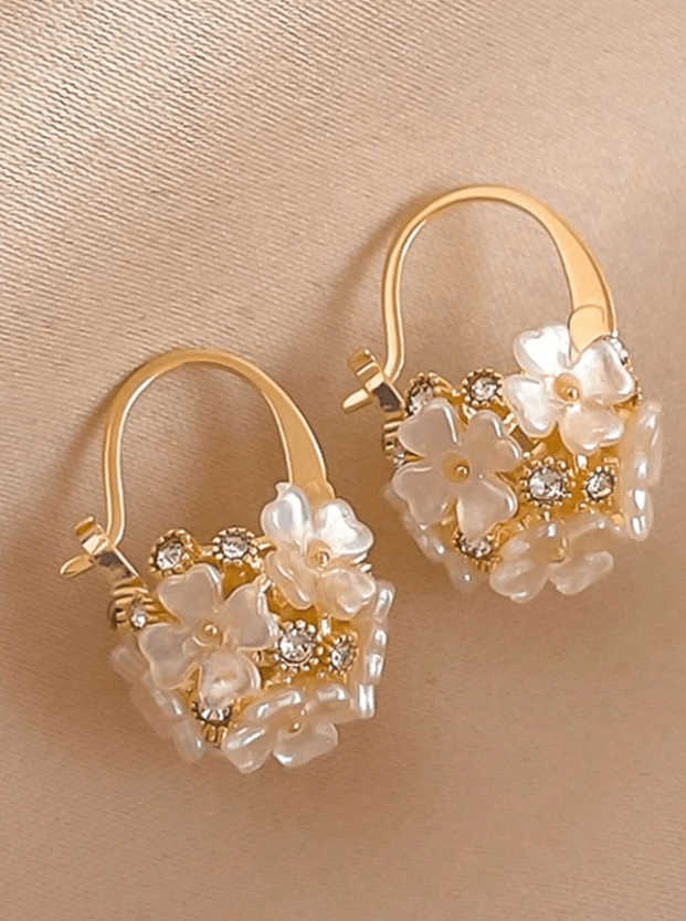 1 Pair Sweet Floral Rhinestone Ball Earrings for Girls, Suitable for Daily and Party Wear