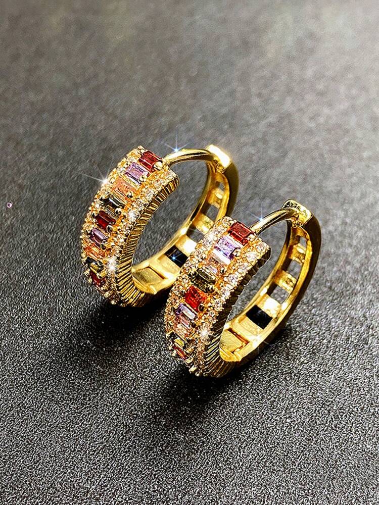 1 Pair Girls’ Cubic Zirconia Hoop Earrings – Elegant Jewelry for Daily Wear, Parties & Birthday Gifts