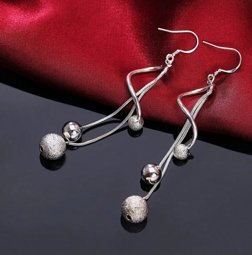 Hot 925 Sterling Silver Tassel Beads Earrings for Women, Fashion Party Long Earrings, Wedding & Gift Jewelry