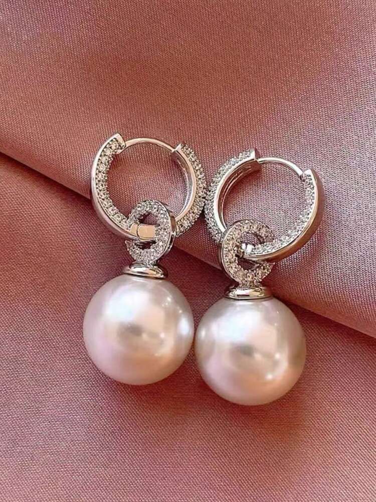 1 Pair Zirconia Pearl Stud Earrings – Elegant Micro-Inlaid Copper Jewelry for Women’s Daily Wear & Dates