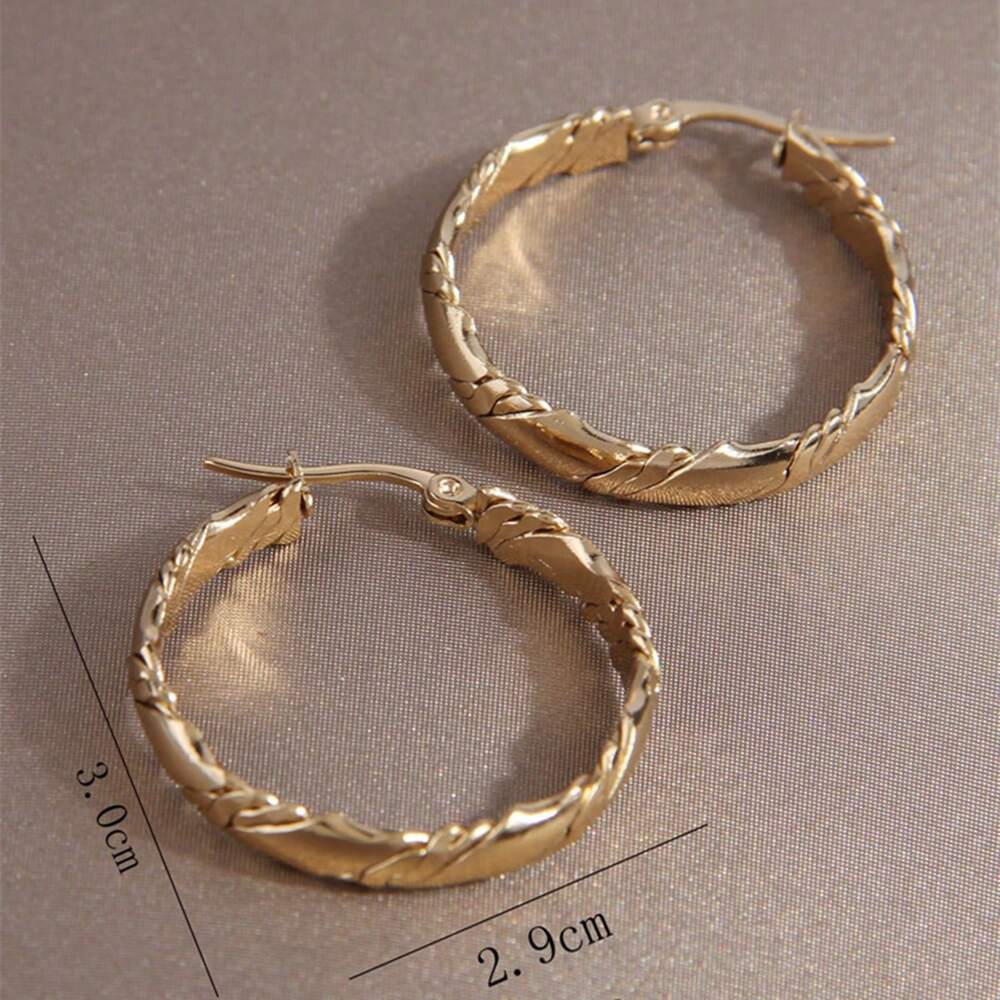 1 Pair Stainless Steel Gold Hoop Earrings – Simple Pattern Design for Women’s Daily Wear & Outfits