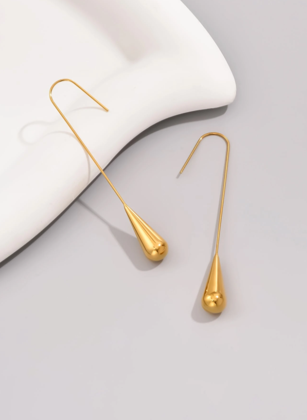 1 Pair 18K Gold Plated Stainless Steel Hoop and Teardrop Earrings for Women Everyday Wear and Holiday Gift