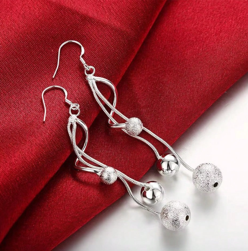 Hot 925 Sterling Silver Tassel Beads Earrings for Women, Fashion Party Long Earrings, Wedding & Gift Jewelry