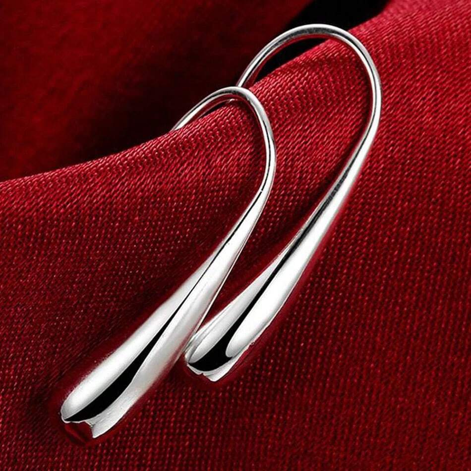 925 Sterling Silver Water Drop Hoop Earrings – Luxury Plated Jewelry for Women’s Wedding & Party