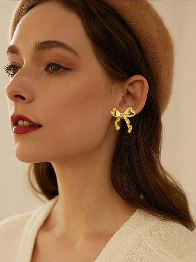 1 Pair Bow Shape Earrings – Lightweight Hypoallergenic Fashion Jewelry for Women, Perfect Birthday Gift