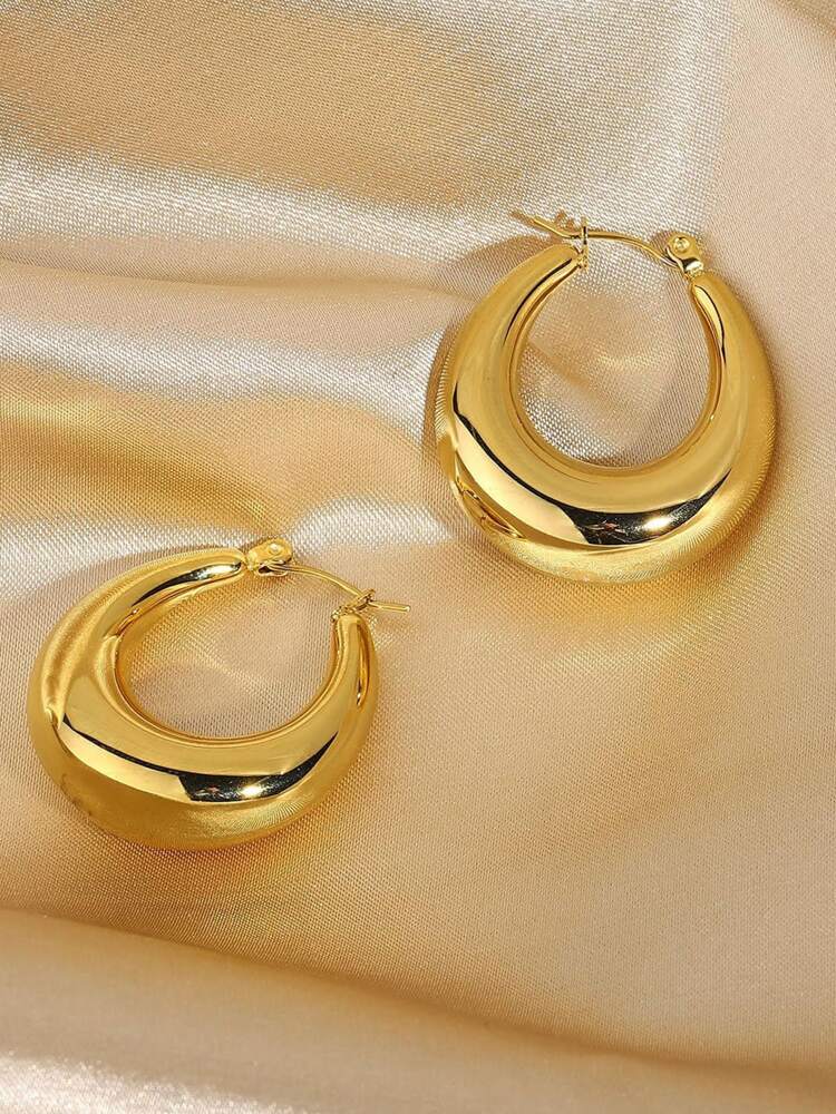 Women’s Thick Oval Gold Hoop Earrings – 18K Gold-Plated, Hypoallergenic Fashion Jewelry for Girls