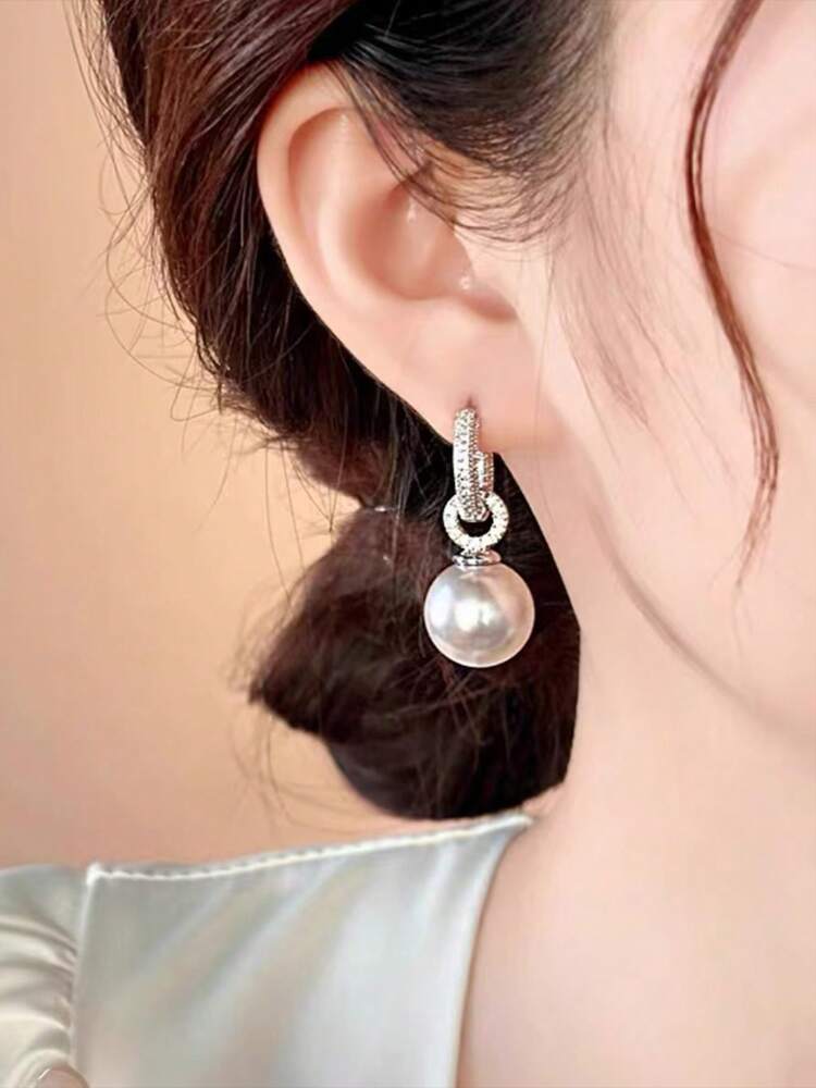 1 Pair Zirconia Pearl Stud Earrings – Elegant Micro-Inlaid Copper Jewelry for Women’s Daily Wear & Dates