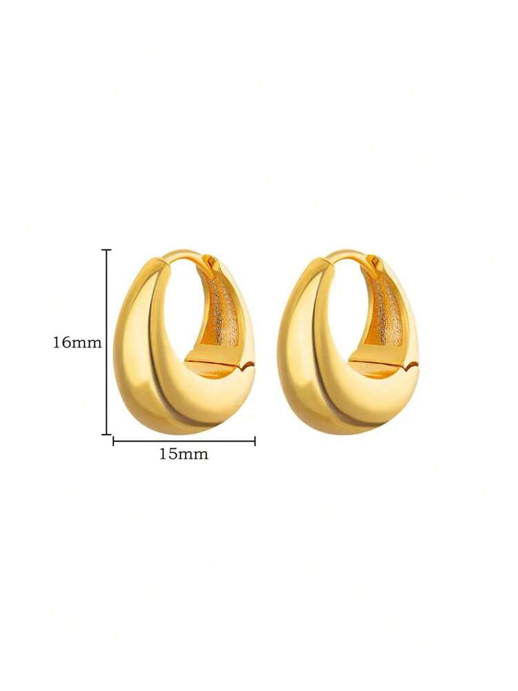 1 Pair Gold Stainless Steel Small Hoop Earrings – Round Water Drop Design for Women’s Fashion & Weddings