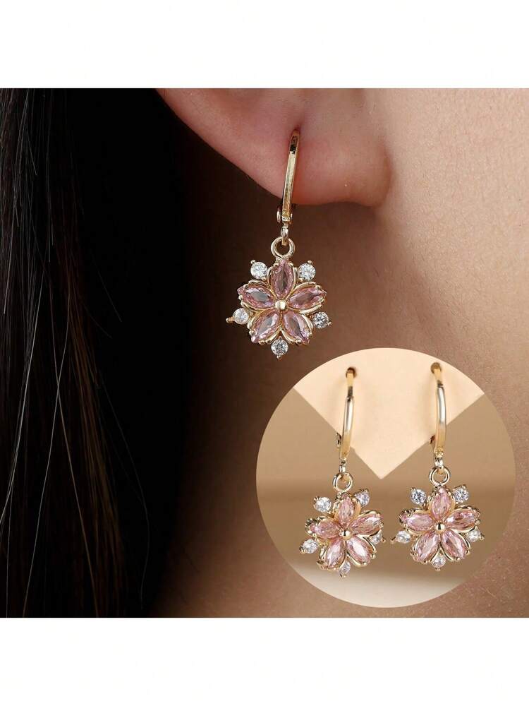 1 Pair Floral Korean Style Earrings – Minimalist Elegant Studs for Women’s Daily Wear & Gifts