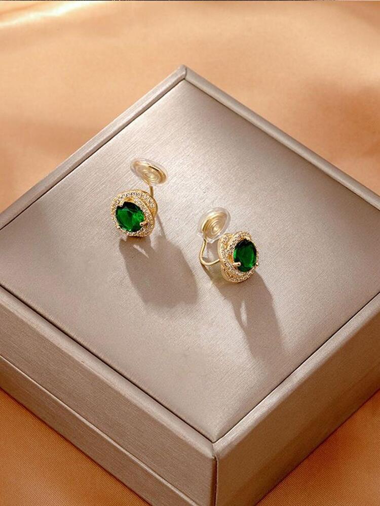 1 Pair Green Clip-On Earrings – Non-Pierced Mosquito Coil Design for Women, Perfect Birthday Gift