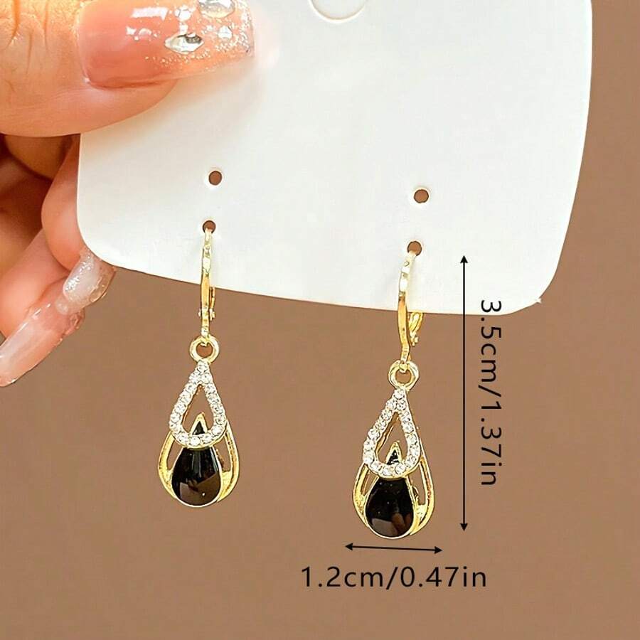 Gold Water Drop Earrings – Diamond-Rimmed Black & Gold Layered Design for Women’s Party & Date Wear