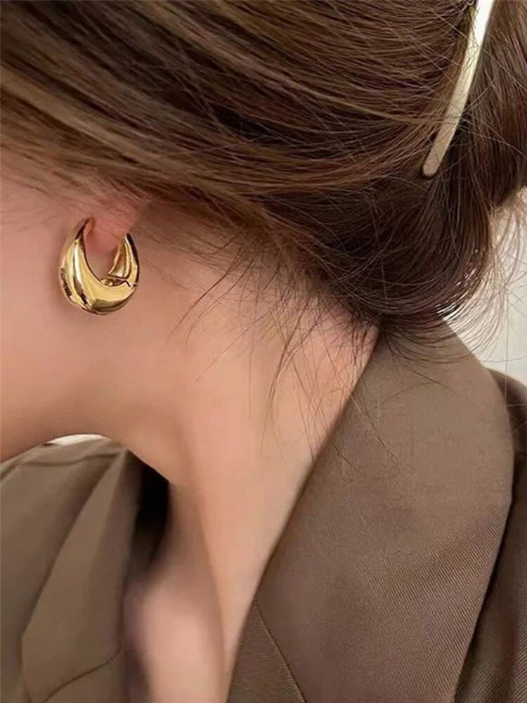 1 Pair Gold Stainless Steel Small Hoop Earrings – Round Water Drop Design for Women’s Fashion & Weddings