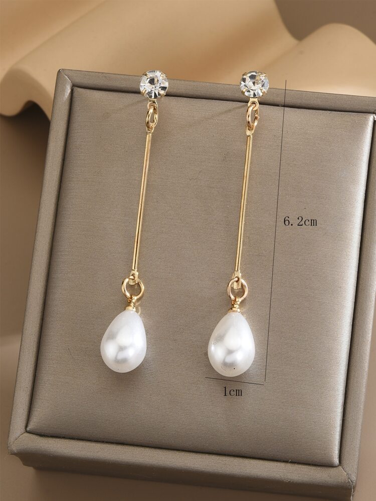 Rhinestone Decor Faux Pearl Drop Earrings – Elegant Jewelry For Women, Perfect For Parties & Special Occasions