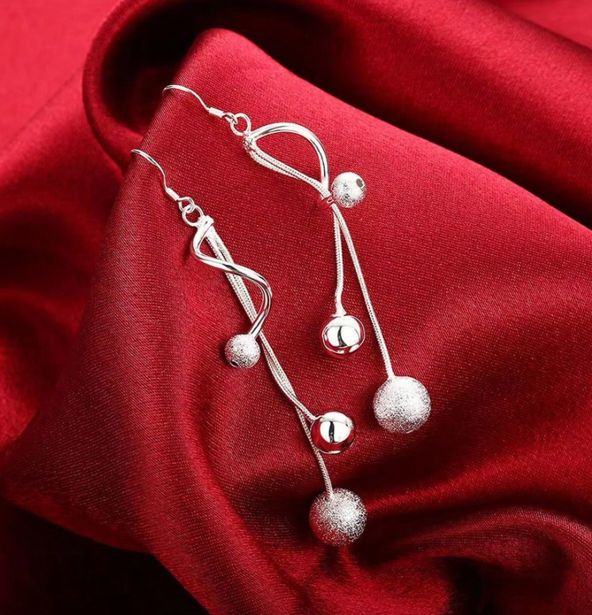 Hot 925 Sterling Silver Tassel Beads Earrings for Women, Fashion Party Long Earrings, Wedding & Gift Jewelry