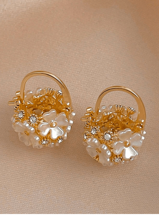 1 Pair Sweet Floral Rhinestone Ball Earrings for Girls, Suitable for Daily and Party Wear