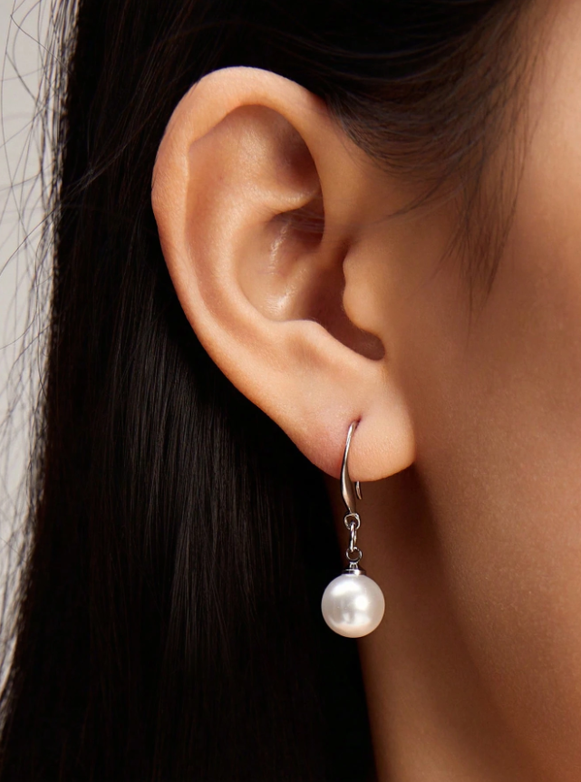 1 Pair 925 Sterling Silver 10mm Pearl Drop Earrings for Women, Ear Hook Jewelry