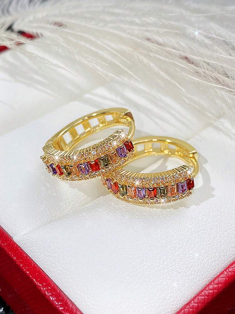 1 Pair Girls’ Cubic Zirconia Hoop Earrings – Elegant Jewelry for Daily Wear, Parties & Birthday Gifts