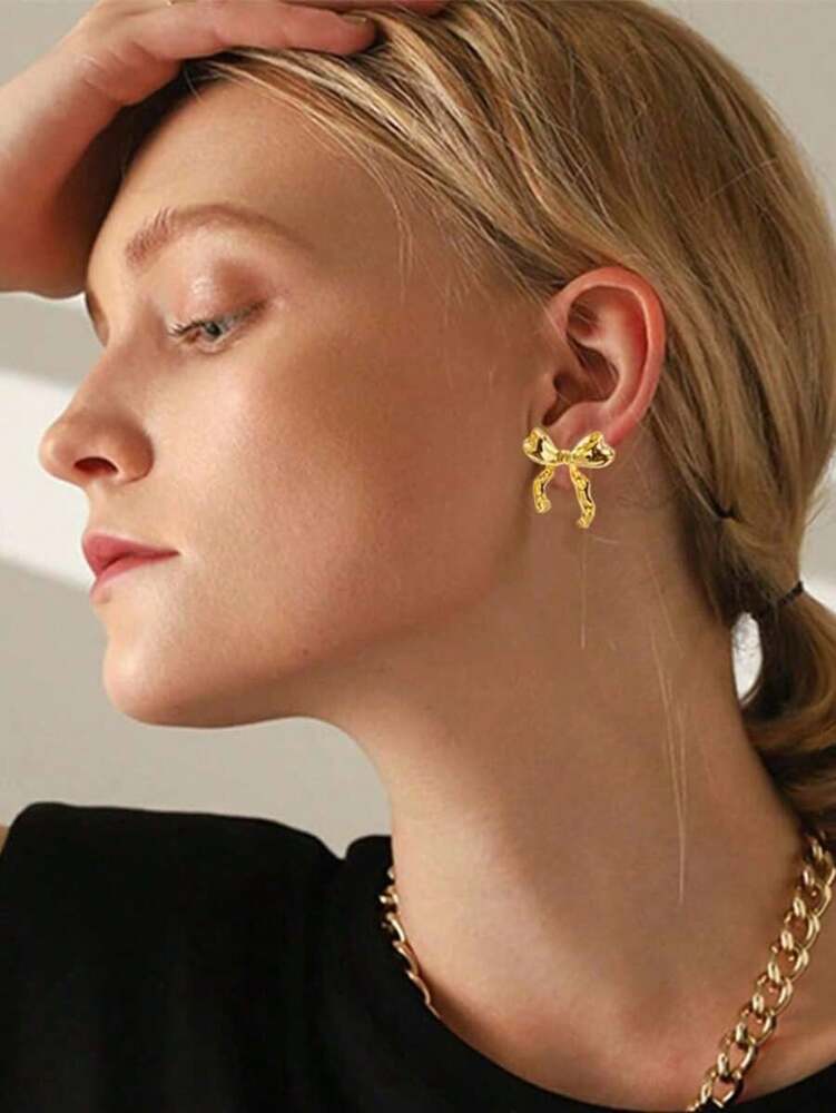 1 Pair Bow Shape Earrings – Lightweight Hypoallergenic Fashion Jewelry for Women, Perfect Birthday Gift