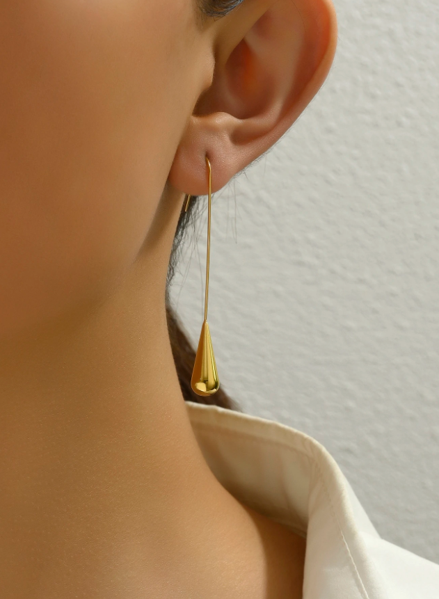 1 Pair 18K Gold Plated Stainless Steel Hoop and Teardrop Earrings for Women Everyday Wear and Holiday Gift