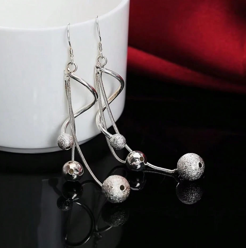Hot 925 Sterling Silver Tassel Beads Earrings for Women, Fashion Party Long Earrings, Wedding & Gift Jewelry