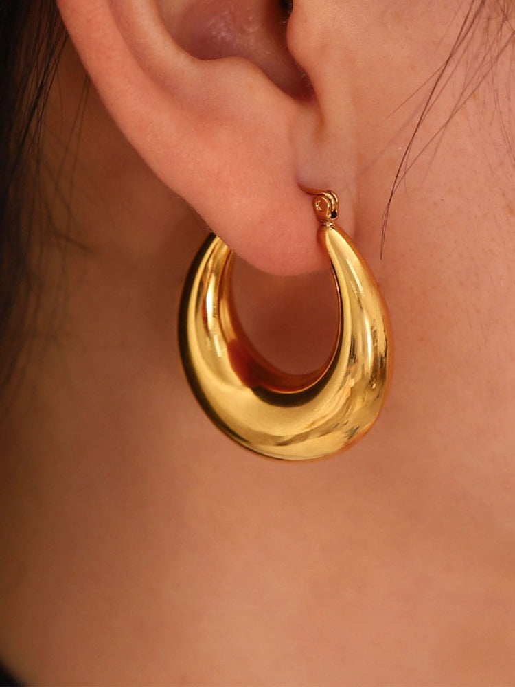 Women’s Thick Oval Gold Hoop Earrings – 18K Gold-Plated, Hypoallergenic Fashion Jewelry for Girls