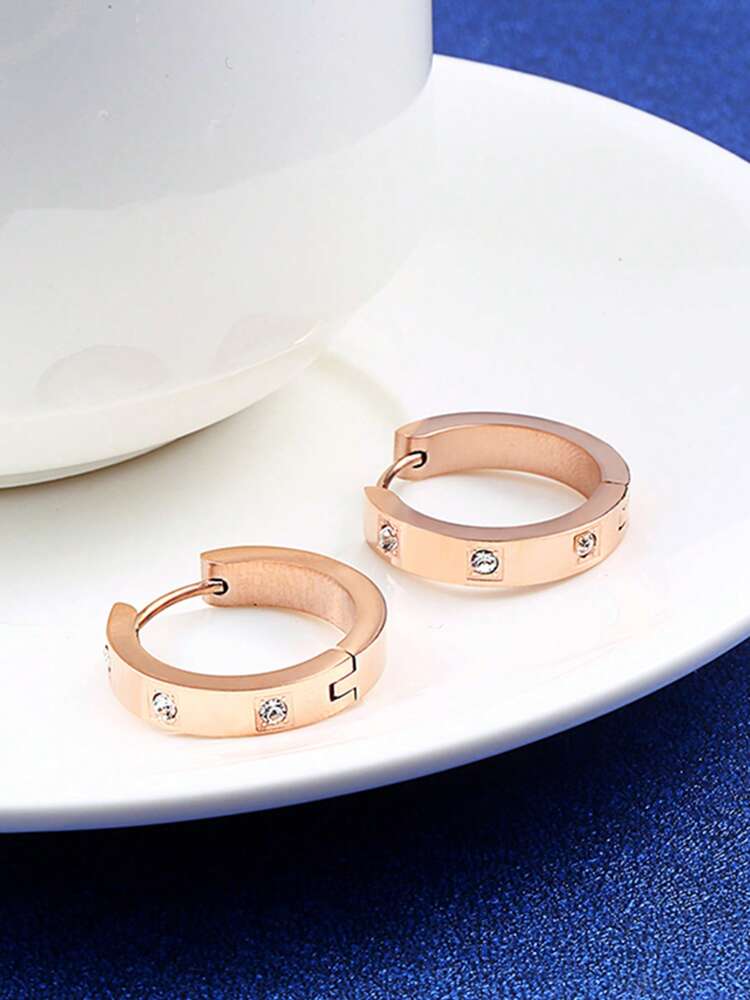1 Pair Stainless Steel Hoop Earrings – Cubic Zirconia Decor Fashion Jewelry for Women’s Daily Wear
