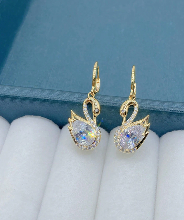 1 Pair Rhinestone Swan Design Earrings for Women, Korean Style, Unique Personalized Elegant Luxury Earrings