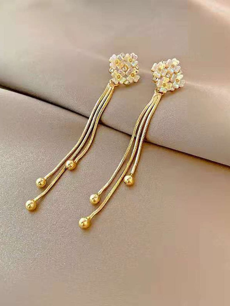 1 Pair Korean Elegant Floral Tassel Dangle Earrings – Sweet Rhinestone Decor Colorful Flower Jewelry, Perfect Gift For Mom or Valentine's Day