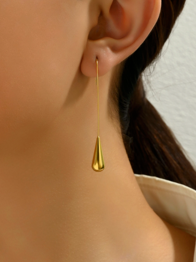 1 Pair 18K Gold Plated Stainless Steel Hoop and Teardrop Earrings for Women Everyday Wear and Holiday Gift