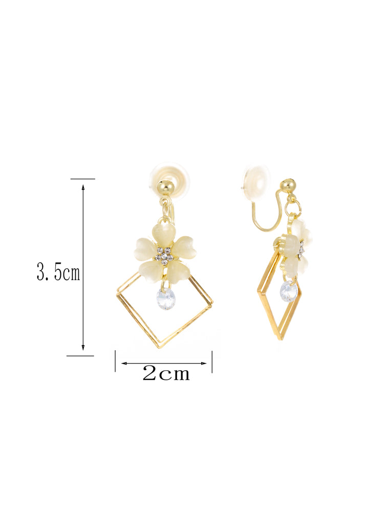 1 Pair Elegant Floral Square Clip-On Earrings – Long Non-Pierced Earrings For Women, Perfect For Daily Wear