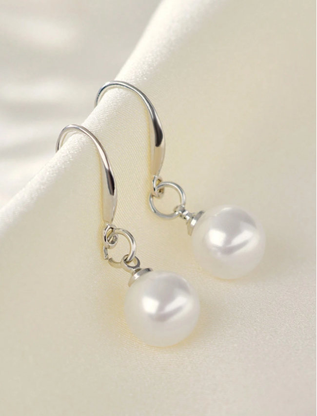 1 Pair 925 Sterling Silver 10mm Pearl Drop Earrings for Women, Ear Hook Jewelry