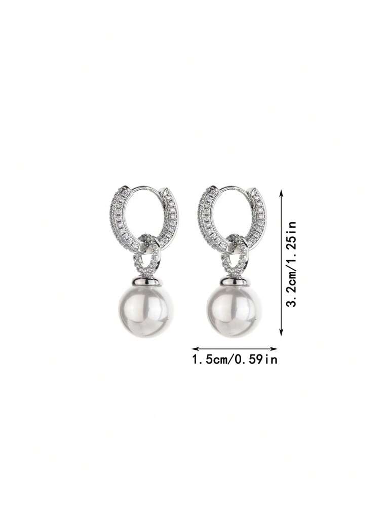 1 Pair Zirconia Pearl Stud Earrings – Elegant Micro-Inlaid Copper Jewelry for Women’s Daily Wear & Dates