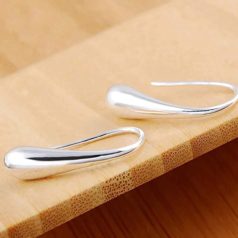 925 Sterling Silver Water Drop Hoop Earrings – Luxury Plated Jewelry for Women’s Wedding & Party