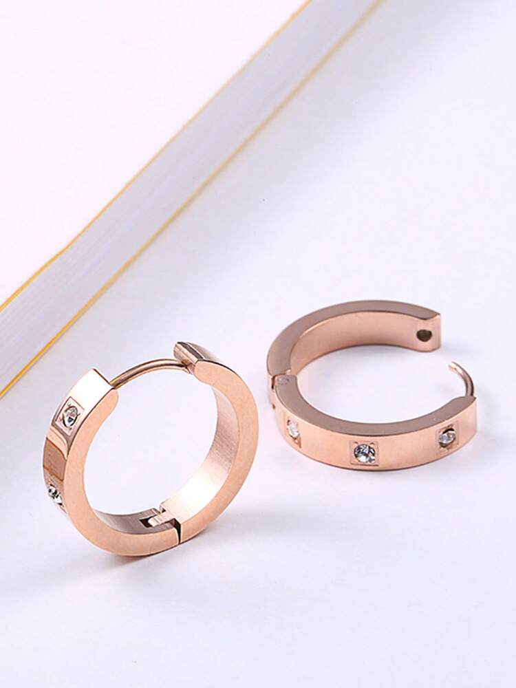 1 Pair Stainless Steel Hoop Earrings – Cubic Zirconia Decor Fashion Jewelry for Women’s Daily Wear